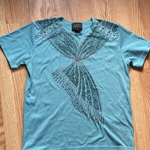 Picadilly Fashion Teal Embellished Short Sleeve Tee